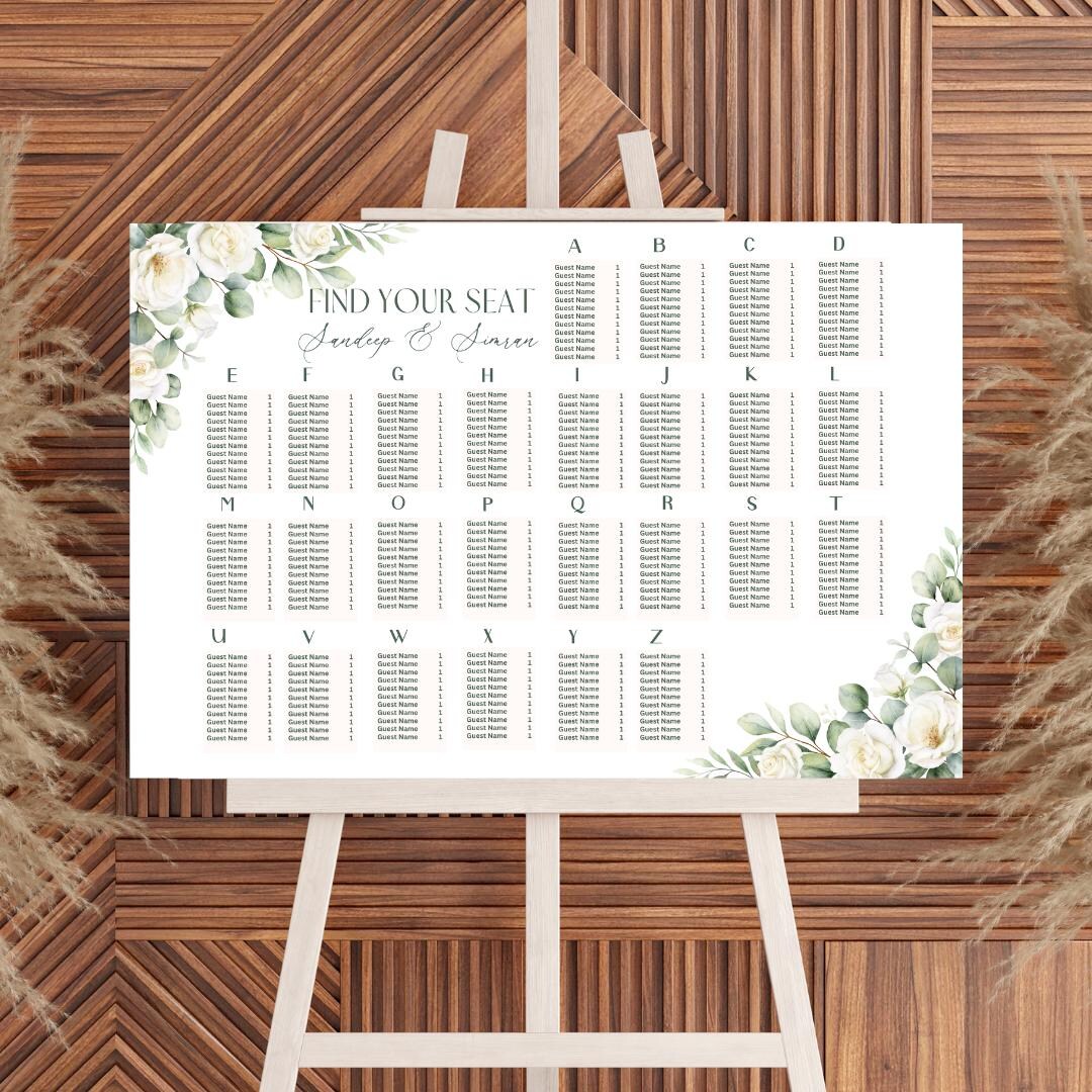 Alphabetical Seating Chart Template, Modern Minimalist Wedding Download Minimalist Seating ...