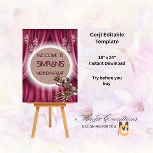 Mehndi Welcome Sign: Indian Wedding Sangeet Poster (Digital Download 18&quot;x24&quot;)