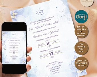 Editable Akhand Path Invitation, Sukhmani Sahib Path Digital Invitation, Akhand Path Invitation Birthday, Sehaj Path Invite Digital