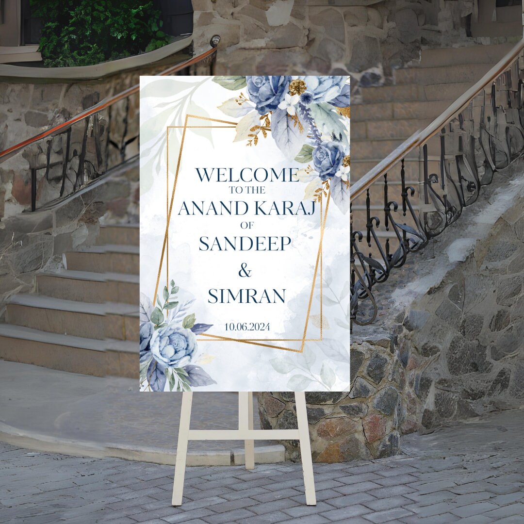 Indian Wedding Welcome Sign, Foam Print Wedding Signage, Anand Karaj ...