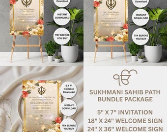 Sukhmani Sahib Path Invitation Bundle, Sikh Ceremony Invite Template, Punjabi Religious Invitation, Editable Corjl Template,Instant Download