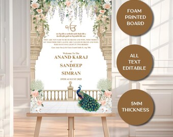 Anand Karaj Welcome Sign & Sikh Wedding Sign, Anand Karaj Signs as Punjabi Wedding Signs, Sikh Wedding Welcome sign as Punjabi Wedding Signs
