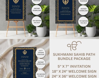 Sukhmani Sahib Path Invitation Bundle, Sikh Ceremony Invite Template, Punjabi Religious Invitation, Editable Corjl Template,Instant Download