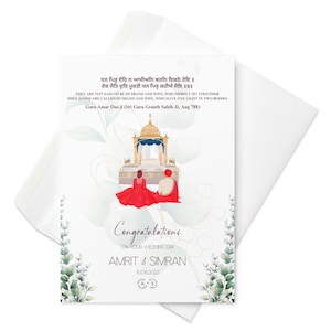 Tarjeta de felicitación de boda sij, tarjeta de boda punjabi, tarjeta de Anand Karaj, bendiciones de boda, novios punjabi, tarjeta de boda del sur de Asia
