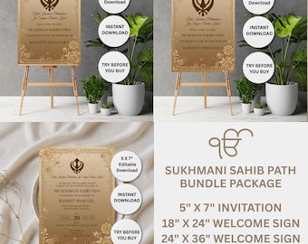 Sukhmani Sahib Path Invitation Bundle, Sikh Ceremony Invite Template, Punjabi Religious Invitation, Editable Corjl Template,Instant Download