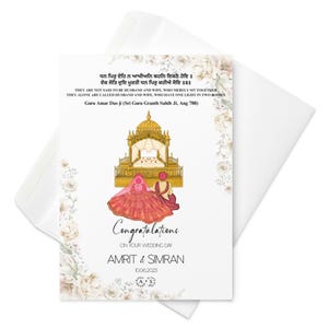 Tarjeta de felicitación de boda sij, tarjeta de boda punjabi, tarjeta de Anand Karaj, bendiciones de boda, novios punjabi, tarjeta de boda del sur de Asia