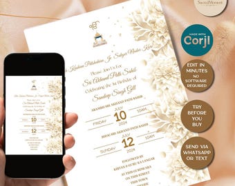 Minimal Akhand Path Invitation | Corjl Editable Template | Sikh Prayer Ceremony Invite
