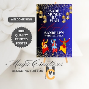 Sade Munde Da Viah, poster di matrimonio punjabi, matrimonio punjabi, arredamento matrimonio punjabi, settimana del matrimonio punjabi, cartello di benvenuto ingresso punjabi