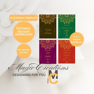 Convite de casamento digital elegante, convite de casamento indiano, convites de casamento elegantes, download digital de 4 páginas, download instantâneo