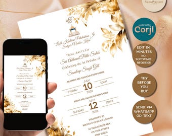 Minimal Akhand Path Invitation | Corjl Editable Template | Sikh Prayer Ceremony Invite