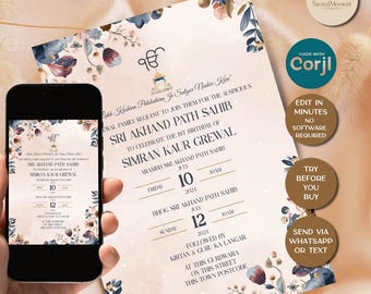 Editable Akhand Path Invitation, Sukhmani Sahib Path Digital Invitation, Akhand Path Invitation Birthday, Sehaj Path Invite Digital