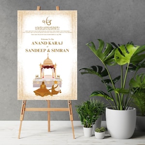 Anand Karaj Welcome Sign & Sikh Wedding Sign, Anand Karaj Signs as Punjabi Wedding Signs, Sikh Wedding Welcome sign as Punjabi Wedding Signs
