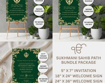 Sukhmani Sahib Path Invitation Bundle, Sikh Ceremony Invite Template, Punjabi Religious Invitation, Editable Corjl Template,Instant Download