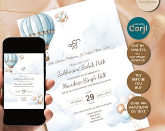Editable Sukhmani Sahib Path Invitation Template, Sikh Ceremony Invite,Punjabi Religious Invitation,Instant Download,Corjl Editable Invite,