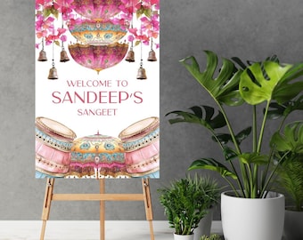 Letrero de bienvenida Sangeet, tablero de espuma, letrero de bienvenida Mehendi, letrero de boda Haldi, papelería de boda india, letrero de boda Sangeet grande, Mendhi