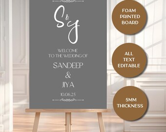 Panneau de bienvenue personnalisé pour mariage indien | Décoration élégante en carton mousse | Plaque d'entrée de mariage personnalisée