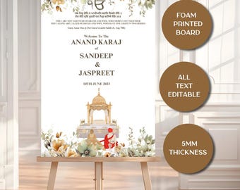 Anand Karaj Welcome Sign & Sikh Wedding Sign, Anand Karaj Signs as Punjabi Wedding Signs, Sikh Wedding Welcome sign as Punjabi Wedding Signs