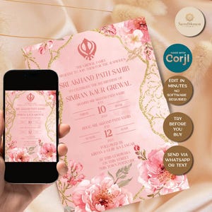 Akhand Path Invitation | Corjl Editable Template | Sikh Prayer Invite | Instant Download