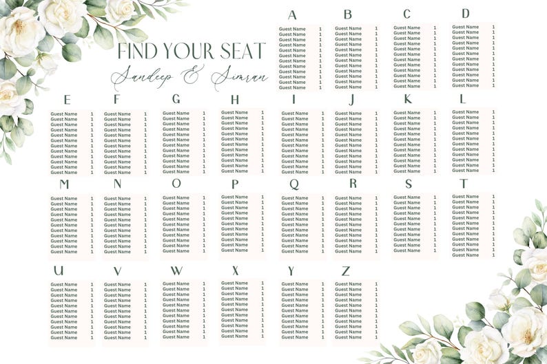 Alphabetical Seating Chart Template, Modern Minimalist Wedding Download Minimalist Seating ...