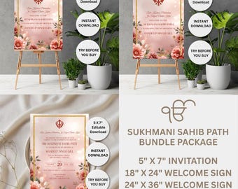 Sukhmani Sahib Path Invitation Bundle, Sikh Ceremony Invite Template, Punjabi Religious Invitation, Editable Corjl Template,Instant Download