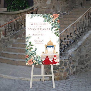 Anand Karaj Welcome Sign & Sikh Wedding Sign, Anand Karaj Signs as Punjabi Wedding Signs, Sikh Wedding Welcome sign as Punjabi Wedding Signs