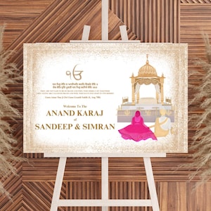 Anand Karaj Welcome Sign & Sikh Wedding Sign, Anand Karaj Signs as Punjabi Wedding Signs, Sikh Wedding Welcome sign as Punjabi Wedding Signs