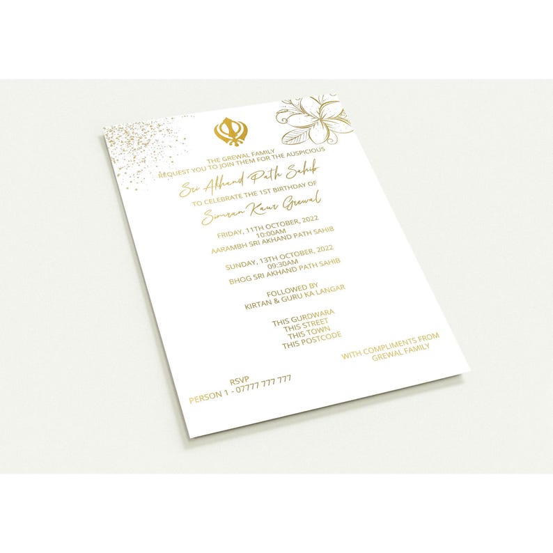 Printed Akhand Path Sahib Invitation Card With Premium Envelope, Akhand ...