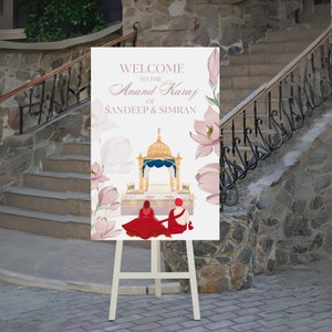 Anand Karaj Welcome Sign & Sikh Wedding Sign, Anand Karaj Signs as Punjabi Wedding Signs, Sikh Wedding Welcome sign as Punjabi Wedding Signs