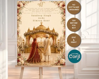 Sikh Anand Karaj Welcome Sign, Punjabi Wedding Sign, Gurdwara Wedding Decor, 18x24 & 24x36 Printable, Instant Download