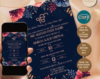 Editable Akhand Path Invitation, Sukhmani Sahib Path Digital Invitation, Akhand Path Invitation Birthday, Sehaj Path Invite Digital