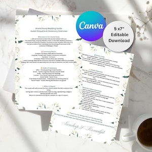 Modello modificabile per la guida al matrimonio di Anand Karaj - Biglietto di benvenuto per gli ospiti della cerimonia Sikh stampabile su Canva / Etichetta per il matrimonio indiano, cosa indossare