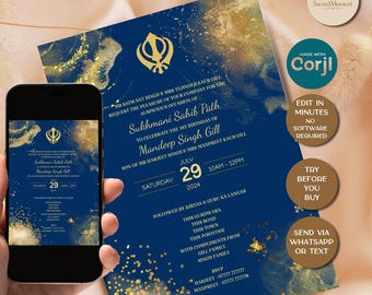 Sukhmani Sahib Path Invite Template | Editable Corjl Invitation | Sikh Prayer Ceremony | Instant Download