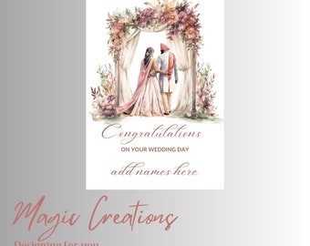 Wedding Day Card, Congratulations Card, Sikh Wedding Greeting Card, Indian Wedding Card, Congratulations Card, Personalised Greeting Card