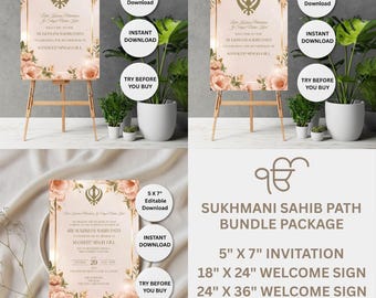 Sukhmani Sahib Path Invitation Bundle, Sikh Ceremony Invite Template, Punjabi Religious Invitation, Editable Corjl Template,Instant Download