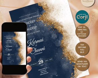 Editable Kurmai & Chunni Invitation Template | Indian Wedding Digital Invite |Corjl Instant Download |Desi Engagement Card |Printable Invite