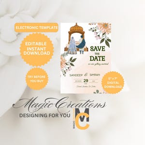 Indian Couple Save The Date Template: Editable Smartphone Download