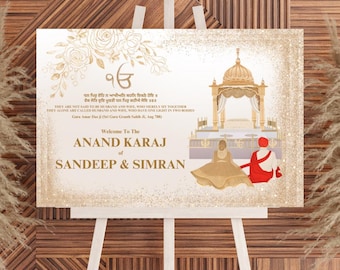 Anand Karaj Welcome Sign & Sikh Wedding Sign, Anand Karaj Signs as Punjabi Wedding Signs, Sikh Wedding Welcome sign as Punjabi Wedding Signs