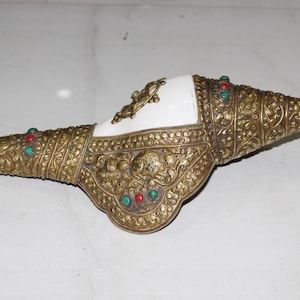 Antikes tibetisches Dharma Chakra Inlay Rechte Muschel Muschel Trompete/Horn Instrument Nepal