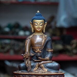 8&quot; Oxidized and Mercury Gold Coated Medicine Healing Buddha statue