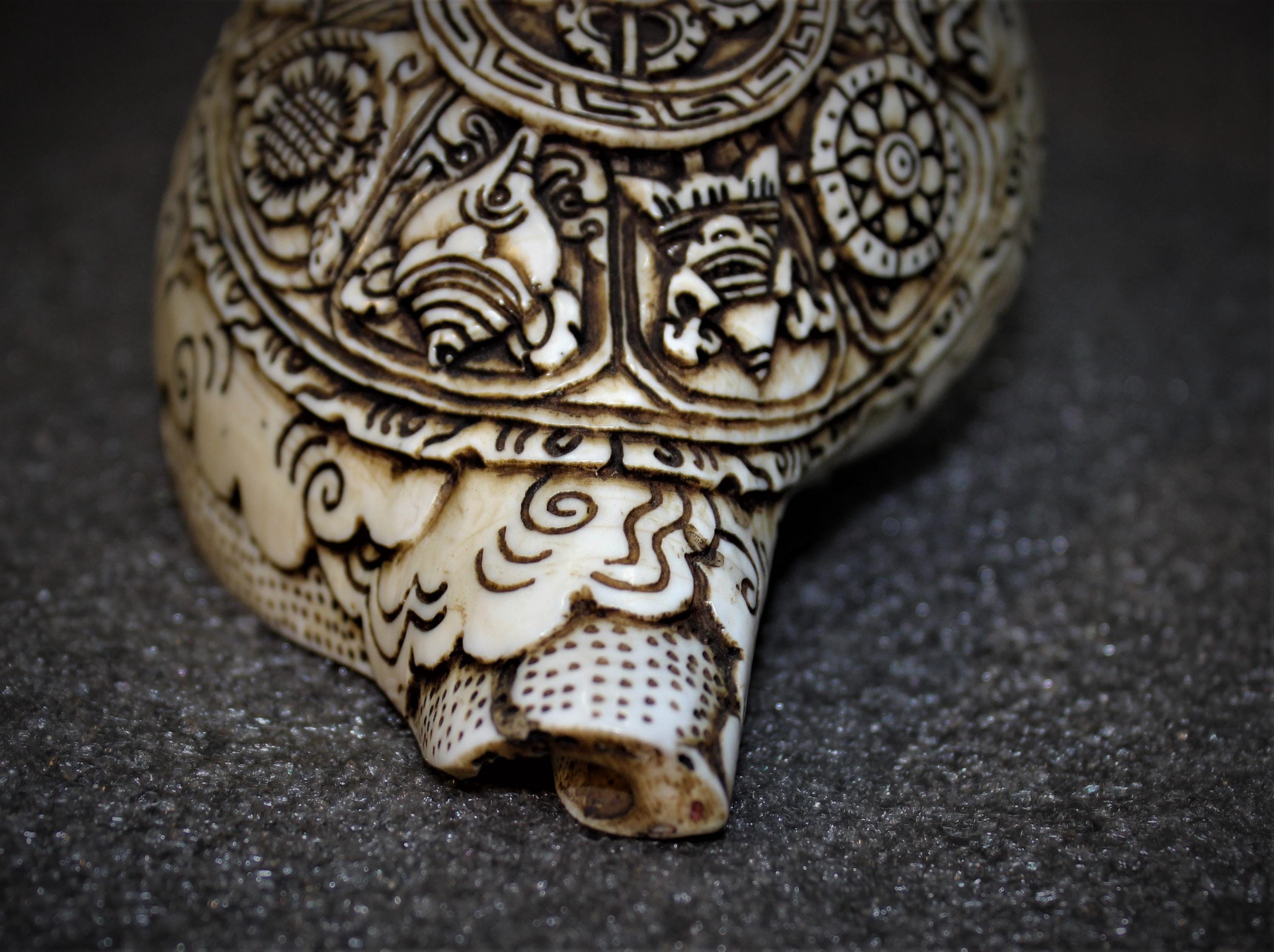Antique Tibetan Asta Mangal Carved Left Conch Shell Trumpet Instrument ...