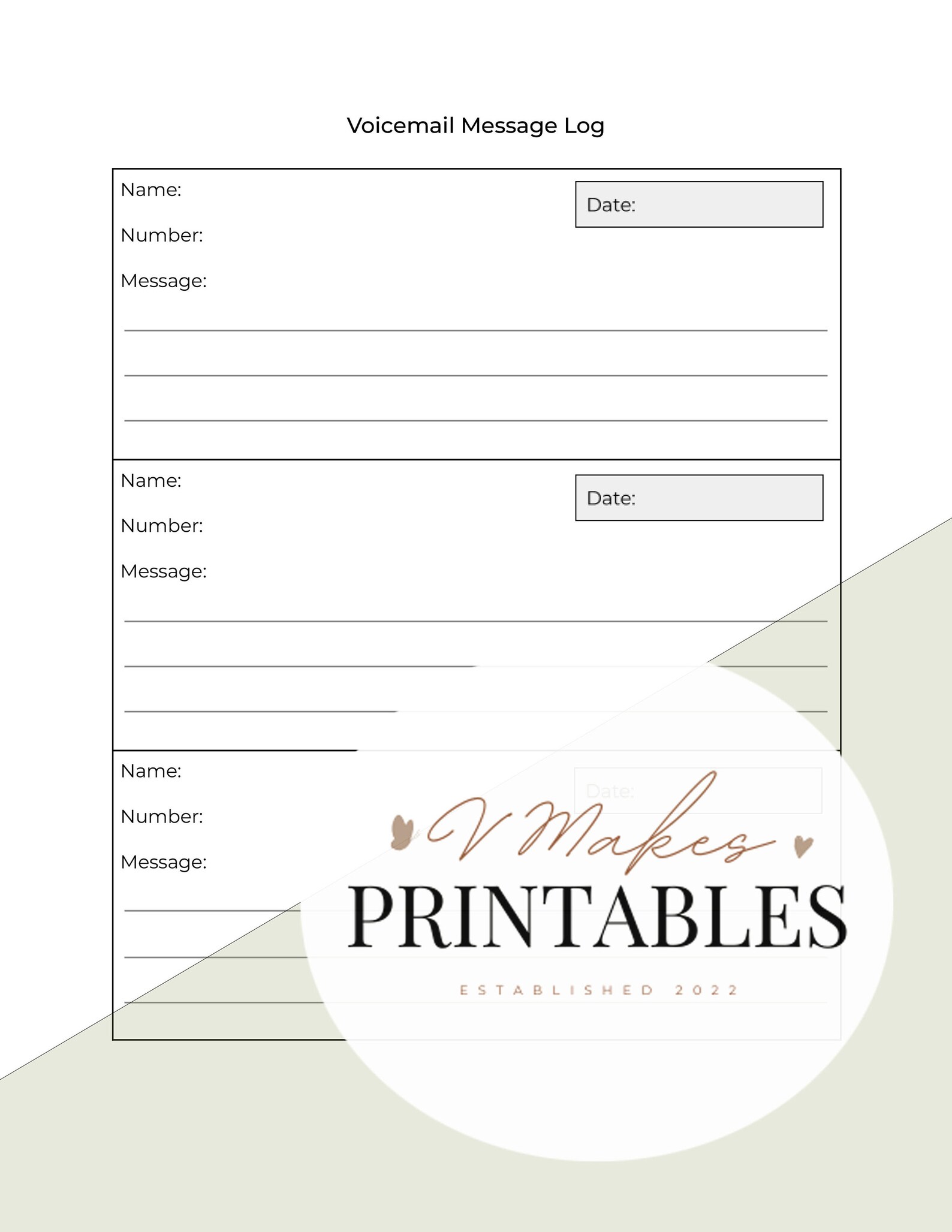 Voicemail Log Sheet Printable Message Tracker | Etsy