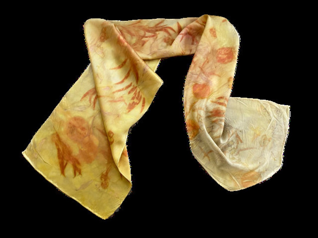 Marigold Silk Charmeuse Scarf Eco Printed Etsy