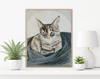 Personalized Cat Portrait Painting in Acrylic Colors, Original Cat Painting on Stretched Canvas, Gift for Mom and Cat Lovers