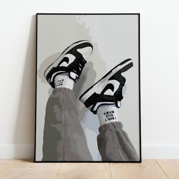 Black And White Dunks Wall Art | Nike Inspired fashion print | Digital Download | Printable Poster | Minimalistic Neutral Home Décor