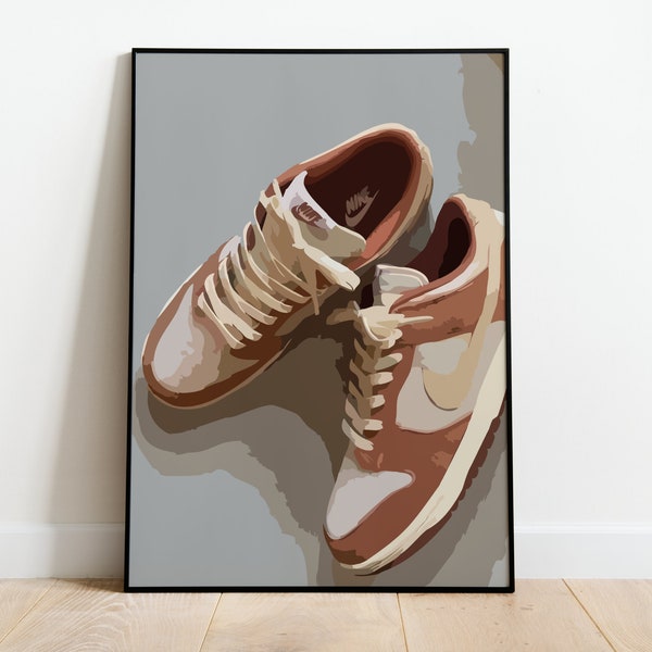 Oranjebruin Nike Dunks Kunst aan de muur | Digitaal download | Afdrukbare Poster | Minimalistische neutrale woondecoratie
