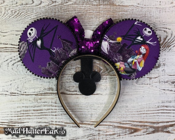 Custom Nightmare Before Christmas Minnie Ears Headband Purple Jack Skellington Custom Headband: Jack, Sally, Zero, The Nightmare Before  main image 2