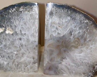 Natural Quartz Agate Bookends 3.5" Tall - Weight: 2.25 lbs / 1.02 kg | CRYSTAL Bookends |