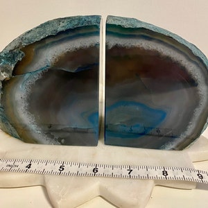 Unique Blue Teal Agate Bookends 5&quot; Tall - Weight: 4.63 lbs / 2.1 kg | CRYSTAL Bookends |