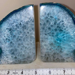 Blue Geode Agate Bookends 5&quot; Tall - Weight: 4.66 lbs / 2.11 kg