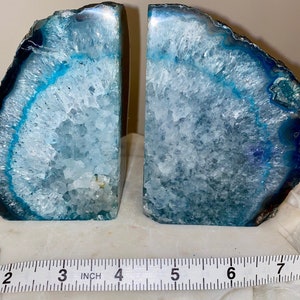 Blue Geode Agate Bookends 4.5&quot; Tall - Weight: 4.68 lbs / 2.12 kg